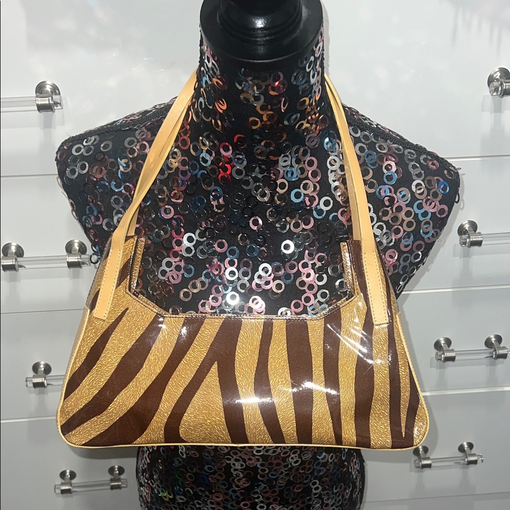 Francesco Biasia Zebra Print Leather Shoulder Bag